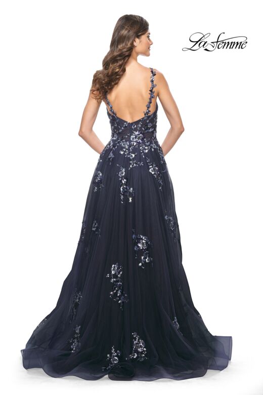 La Femme 31936 Open Back High Slit Floral Dress