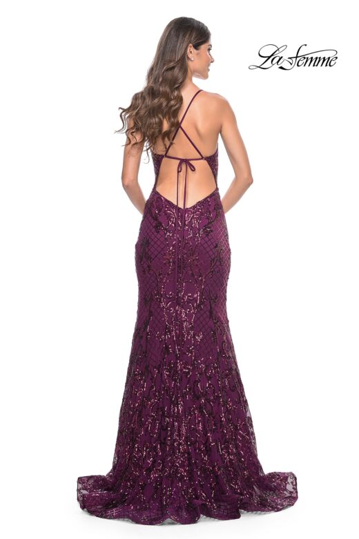 La Femme 31943 Tie Back V-Neck Sequin Dress