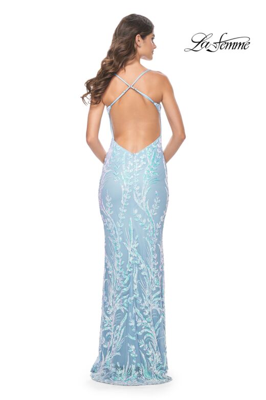 La Femme 31944 Criss Cross Back Leaf Sequin Dress