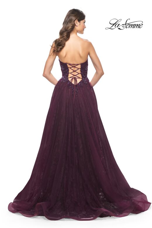 La Femme 31954 Floral Bodice High Slit Strapless Dress