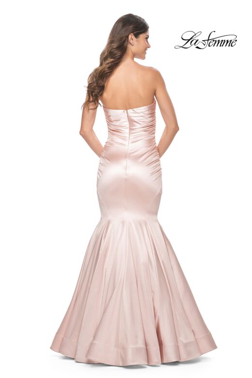 La Femme 31980 Ruched Satin Strapless Trumpet Dress