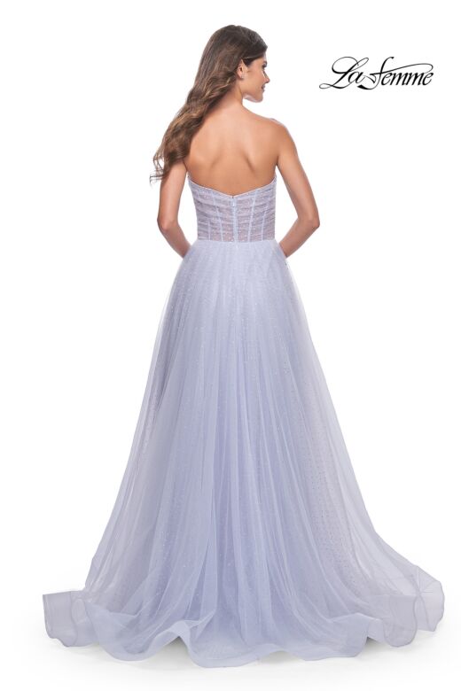 La Femme 31997 Ruched Corset High Slit Strapless Dress