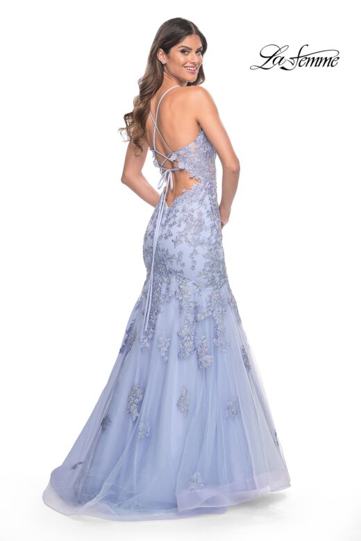 La Femme 32004 Lace Appliques Sheer Corset Trumpet Dress
