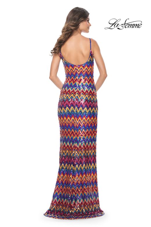 La Femme 32006 Scoop Back High Slit Zigzag Sequin Dress
