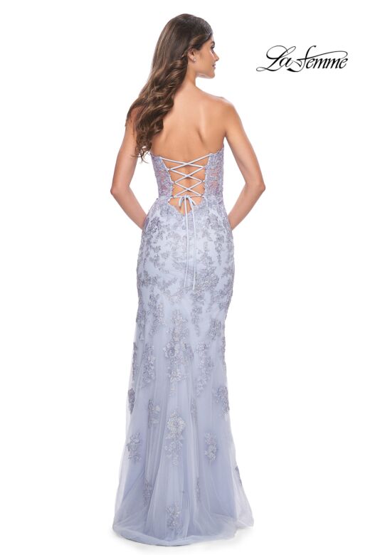 La Femme 32013 Scalloped Slit Strapless Corset Dress