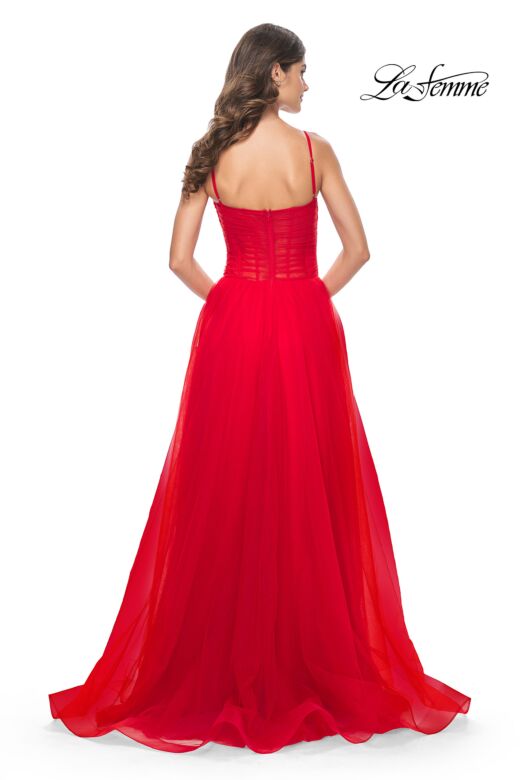 La Femme 32017 Ruched Corset High Slit Dress