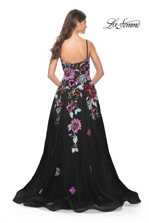 La Femme 32019 High Slit Multicolor Floral Dress