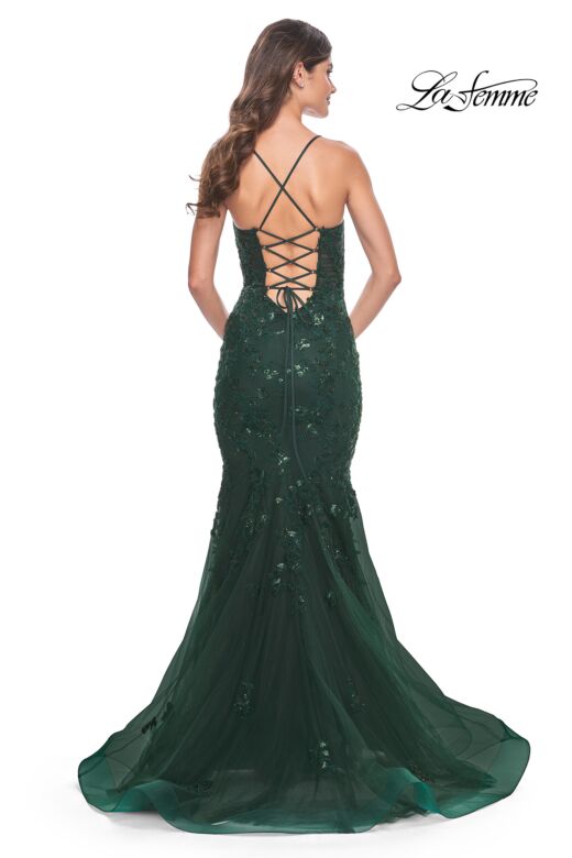 La Femme 32033 Floral Embroidery Lace-Up Mermaid Dress
