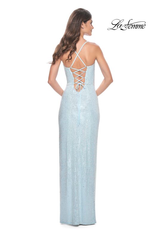 La Femme 32039 High Slit Lace-Up Back Embellished Dress