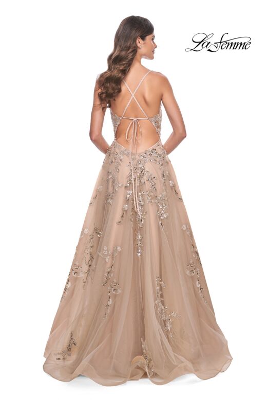La Femme 32052 Lace Appliques Tie Back Corset Dress