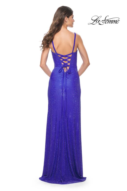 La Femme 32058 High Slit Embellished Lace-Up Dress