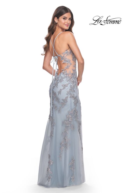 La Femme 32074 Illusion Sides High Slit Tie Back Dress