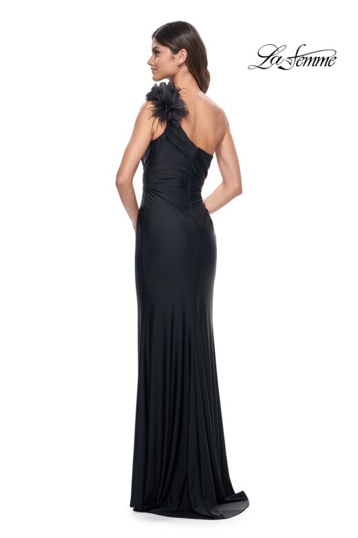 La Femme 32076 High Slit One Shoulder Ruched Dress