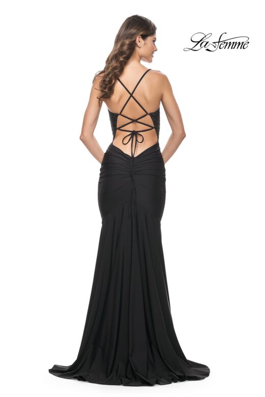 La Femme 32079 Rhinestone Top Lace-Up Back Dress