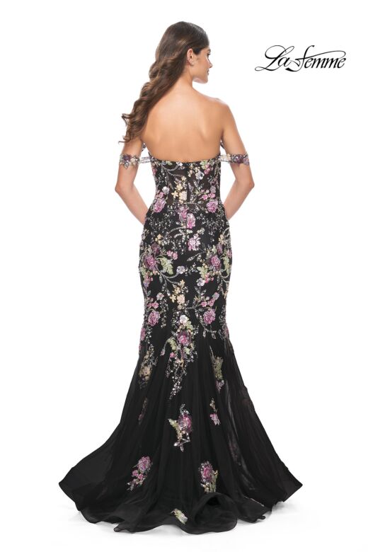 La Femme 32087 Floral Sequin Off The Shoulder Dress