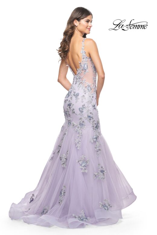 La Femme 32091 Sheer Sides Floral Embroidery Dress