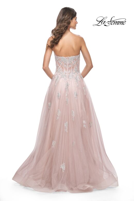 La Femme 32111 Sweetheart Corset High Slit Strapless Dress