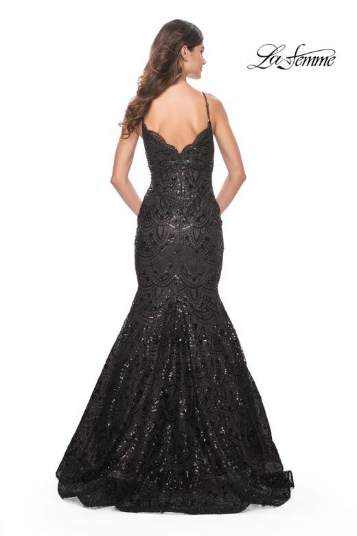 La Femme 32118 Scallop Neckline Trumpet-Style Sequin Dress