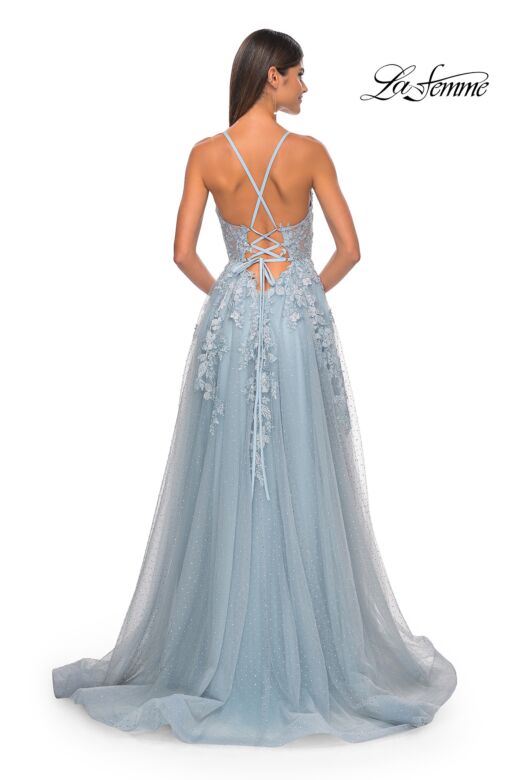 La Femme 32147 High Slit Plunging Neck Glitter Dress