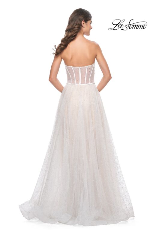 La Femme 32149 Slit Skirt Satin Corset Strapless Dress