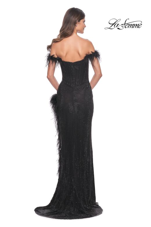 La Femme 32151 Feather Slit Off The Shoulder Dress