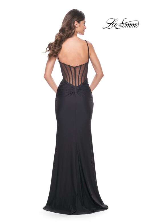 La Femme 32153 Illusion Back Cowl Neckline Ruched Dress