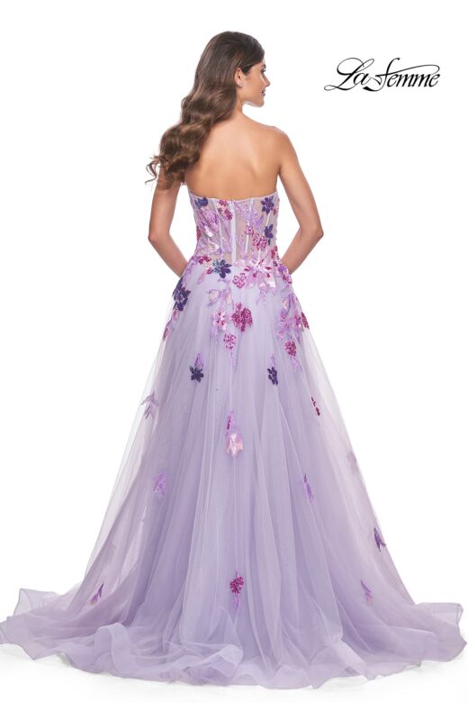 La Femme 32156 Floral Embroidery Strapless Corset Dress