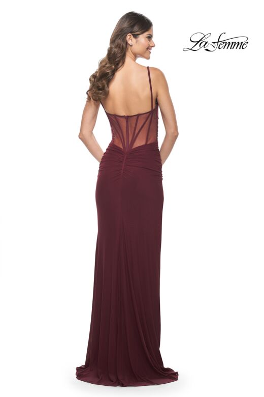 La Femme 32160 Cowl Neck Illusion Back High Slit Dress