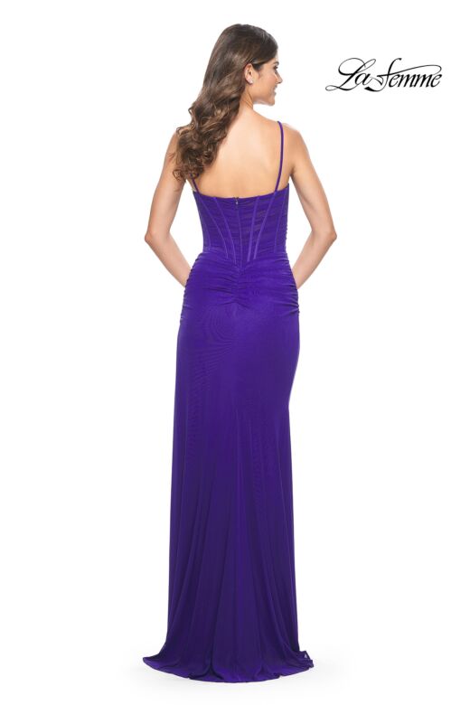 La Femme 32161 High Slit Ruched Corset Dress