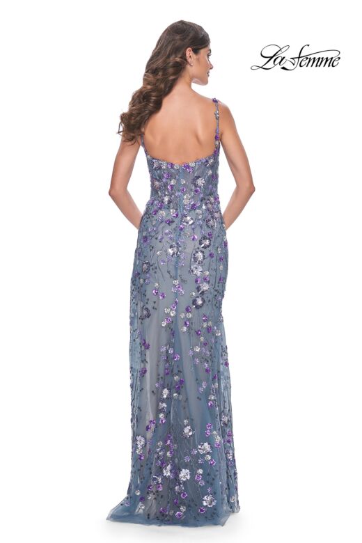 La Femme 32163 High Slit Floral Embroidery Dress
