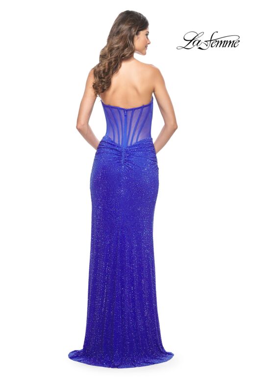 La Femme 32176 Cutaway Slit Illusion Back Strapless Dress