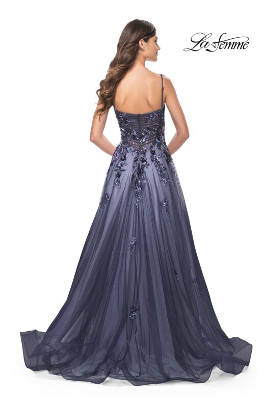La Femme 32185 Floral Appliques Ruched Corset Dress