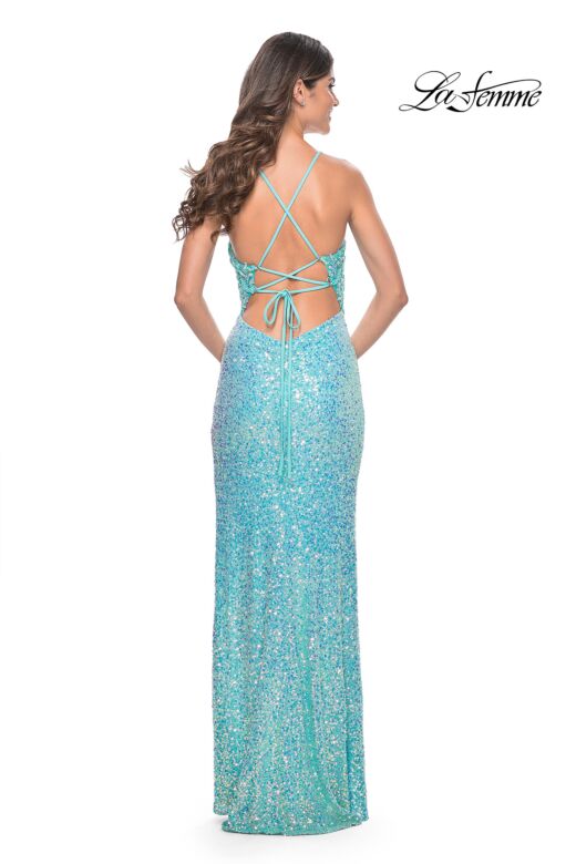 La Femme 32211 Sequin Skirt Illusion Corset Lace-Up Dress