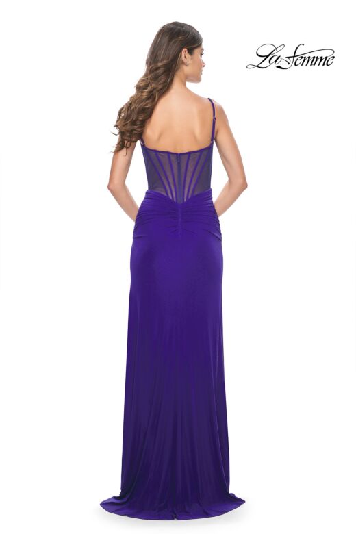 La Femme 32212 Ruched Corset Illusion Back Dress