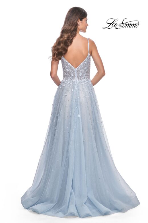 La Femme 32215 Illusion Corset Floral Glitter Dress