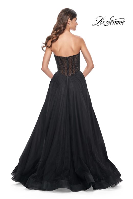 La Femme 32216 Glitter Corset High Slit Strapless Dress