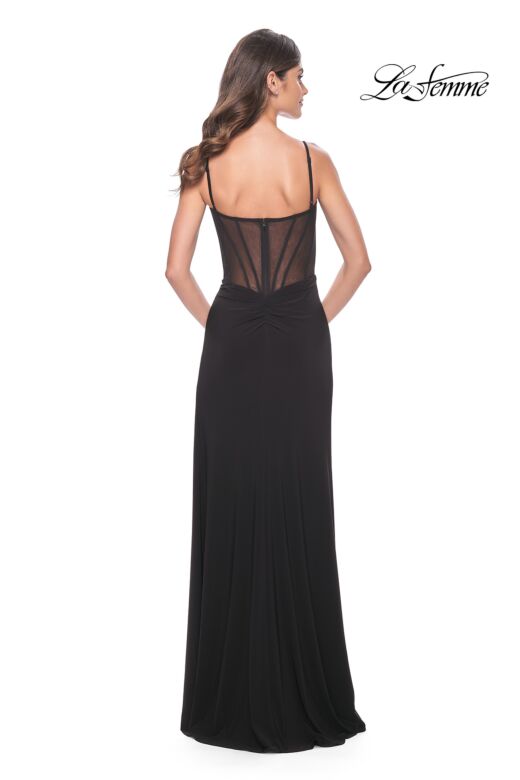 La Femme 32220 High Slit Illusion Back Corset Dress