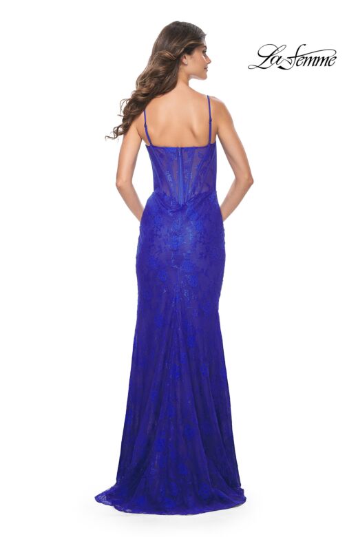 La Femme 32231 Plunging Neckline Corset Top Lace Dress