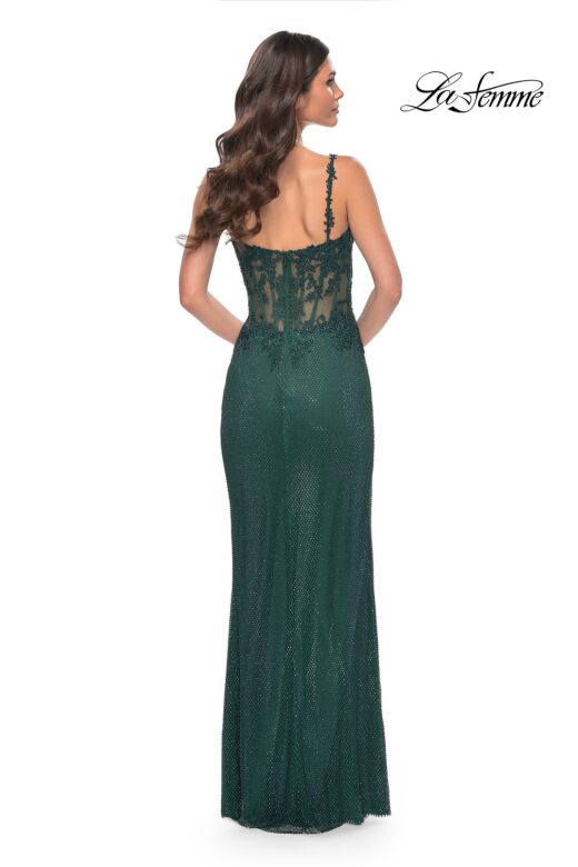 La Femme 32232 Lace Corset High Slit Glitter Dress