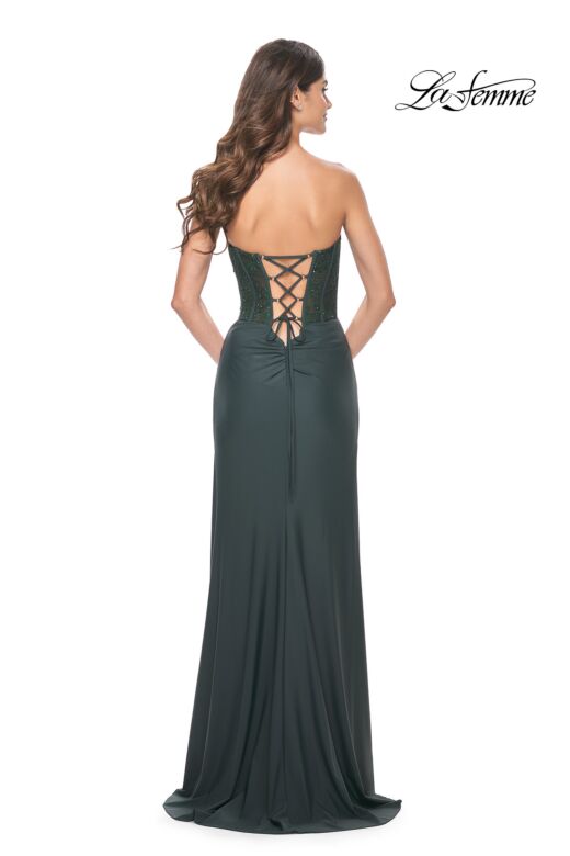La Femme 32234 Lace Corset Ruched Skirt Strapless Dress
