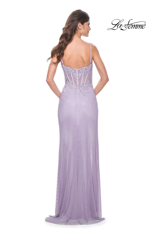 La Femme 32236 Floral Corset High Slit Sparkly Dress