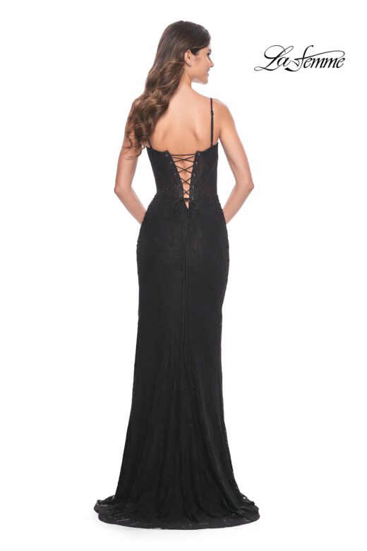 La Femme 32237 Lace-Up Back High Slit Corset Dress