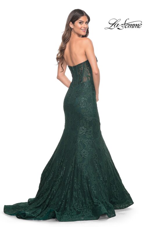 La Femme 32249 Beaded Lace Strapless Corset Dress