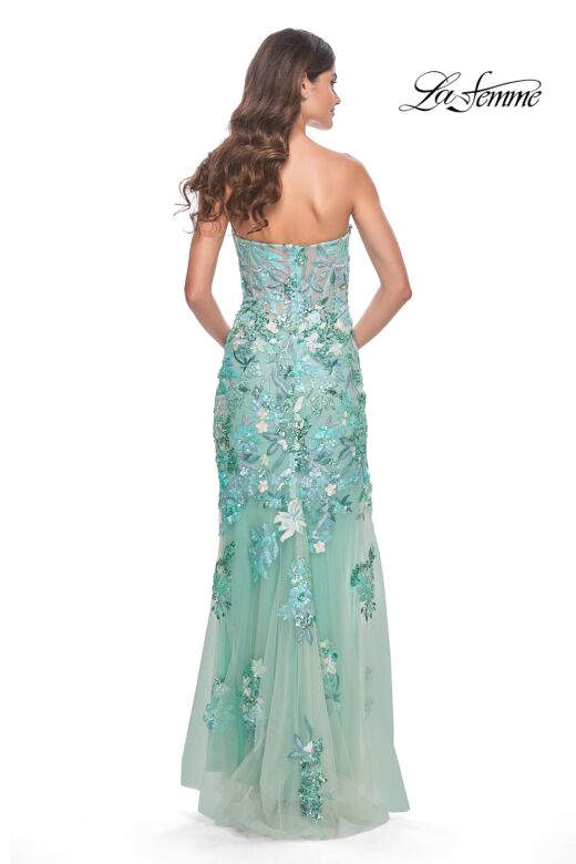 La Femme 32252 High Slit Strapless Floral Embroidery Dress