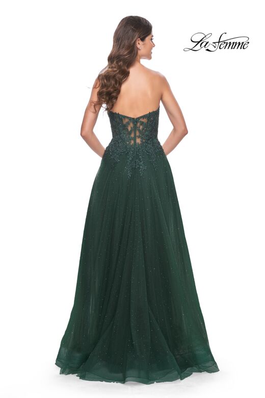 La Femme 32253 Floral Top High Slit Glitter Dress