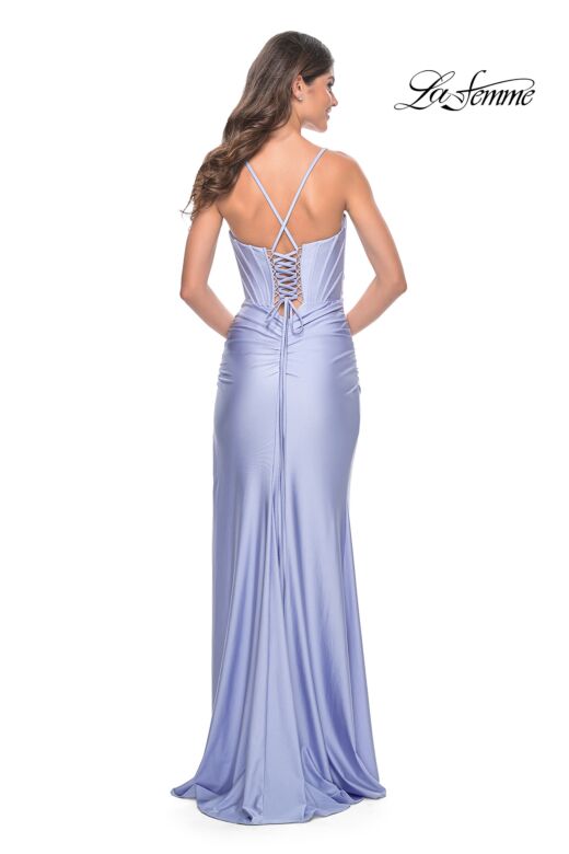 La Femme 32256 Cutaway Slit Lace-Up Corset Dress
