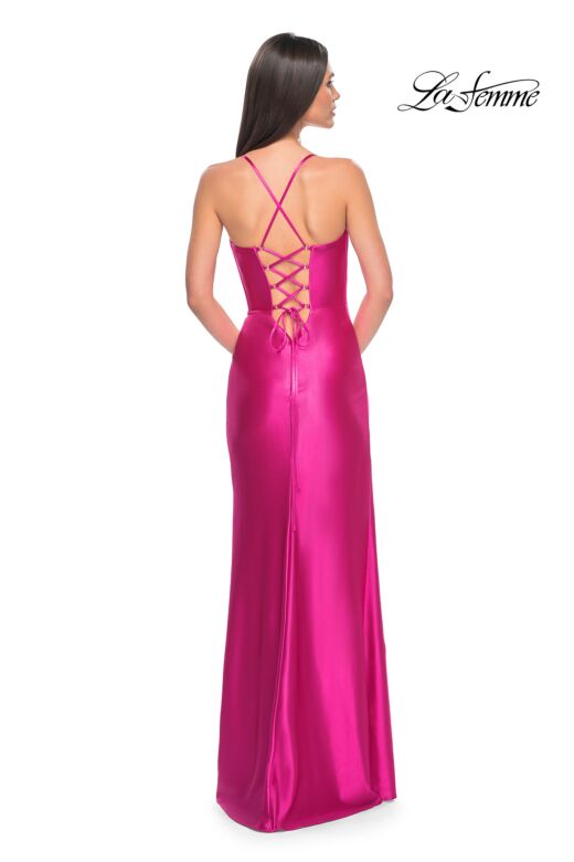 La Femme 32262 High Slit Corset Top Neon Dress