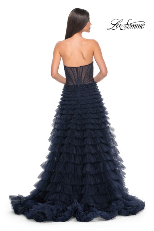 La Femme 32283 Ruffle Skirt Illusion Ruched Corset Dress