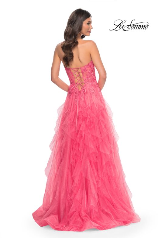 La Femme 32286 Ruffle Skirt Lace Corset Strapless Dress