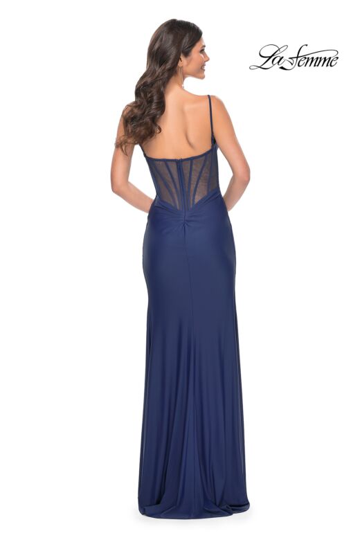 La Femme 32287 Illusion Back High Slit Ruched Dress